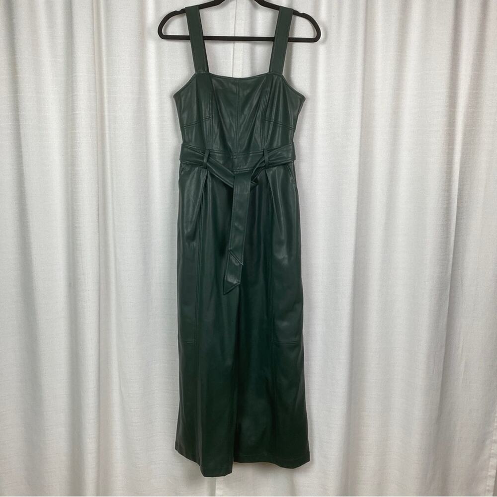Anthropologie Green Faux Leather Samira Cropped Jumpsuit Sz.2 - Picture 4 of 16
